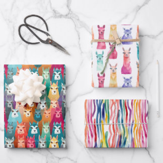 Rainbow Llama Party Gift Wrap Set