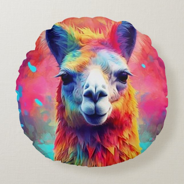 Rainbow Llama Round Cushion (Front)