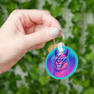 Rainbow Llama with Heart Pride Shades Key Ring
