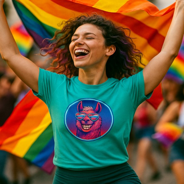 Rainbow Llama with Heart Pride Shades T-Shirt (Creator Uploaded)
