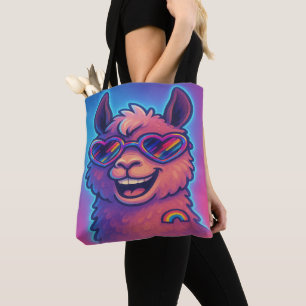 Rainbow Llama with Heart Pride Shades Tote Bag