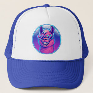 Rainbow Llama with Heart Pride Shades Trucker Hat