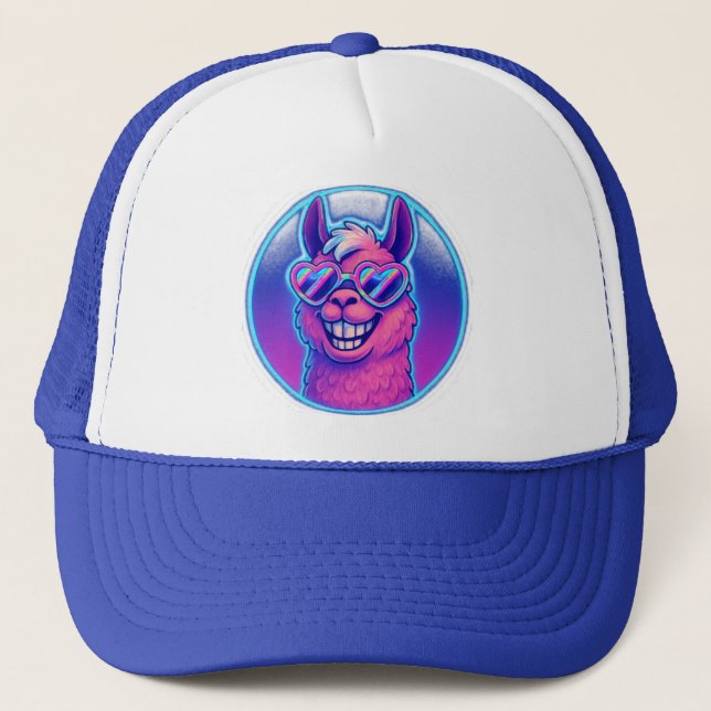 Rainbow Llama with Heart Pride Shades Trucker Hat (Front)