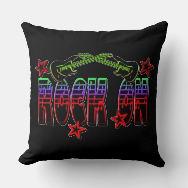 Rainbow Logo Rock On Guitars & Stars Throw Pillow (Front)