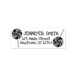 Rainbow Lollipop Candy Shop Personalised Address Rubber Stamp