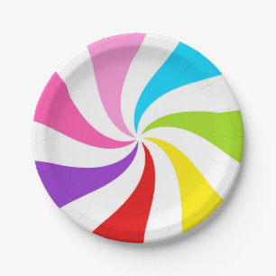 Rainbow Lollipop Swirl Paper Plate