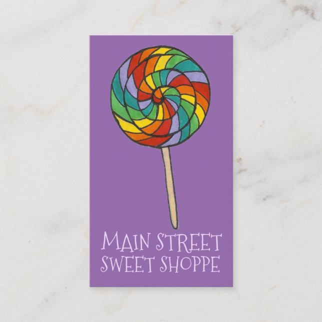 Rainbow Lolly Lollipop Candy Sweet Shop Shoppe Business Card (Front)