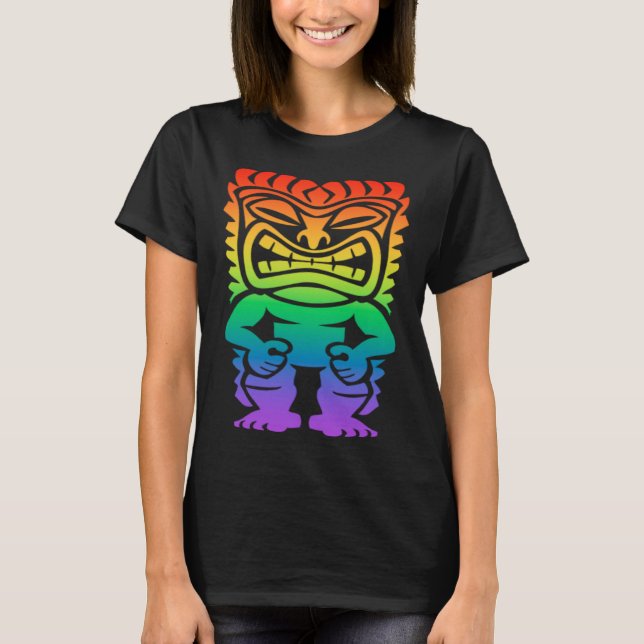 Rainbow Lono Hawaiian Tiki God Polynesian Tribal H T-Shirt (Front)