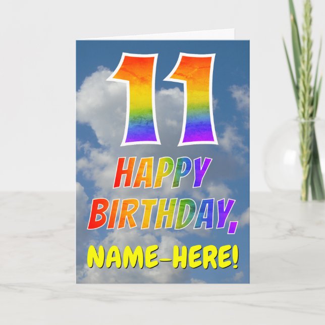 Rainbow Look "11" & "HAPPY BIRTHDAY", Clouds, Sky Card (Front)