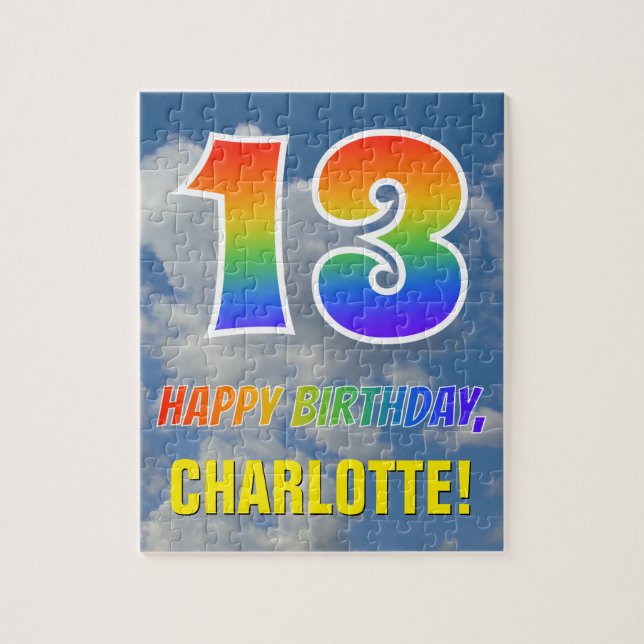 Rainbow Look "13" & "HAPPY BIRTHDAY", Cloudy Sky Jigsaw Puzzle (Vertical)