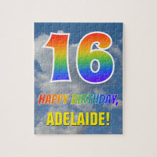 Rainbow Look "16" & "HAPPY BIRTHDAY", Cloudy Sky Jigsaw Puzzle