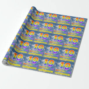Rainbow Look "19" & "HAPPY BIRTHDAY", Clouds, Sky Wrapping Paper