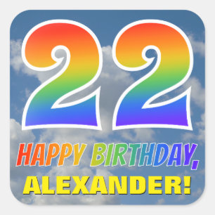 Rainbow Look "22" & "HAPPY BIRTHDAY", Clouds, Sky Square Sticker