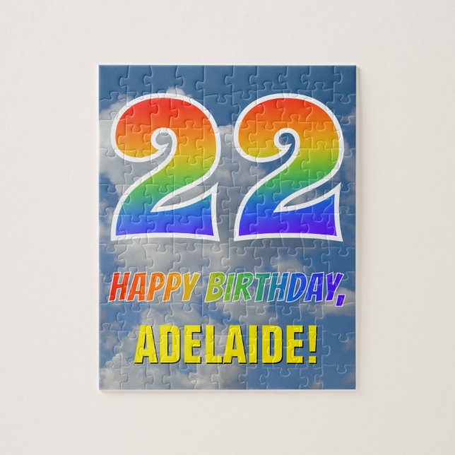 Rainbow Look "22" & "HAPPY BIRTHDAY", Cloudy Sky Jigsaw Puzzle (Vertical)