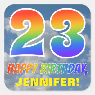 Rainbow Look "23" & "HAPPY BIRTHDAY", Clouds, Sky Square Sticker