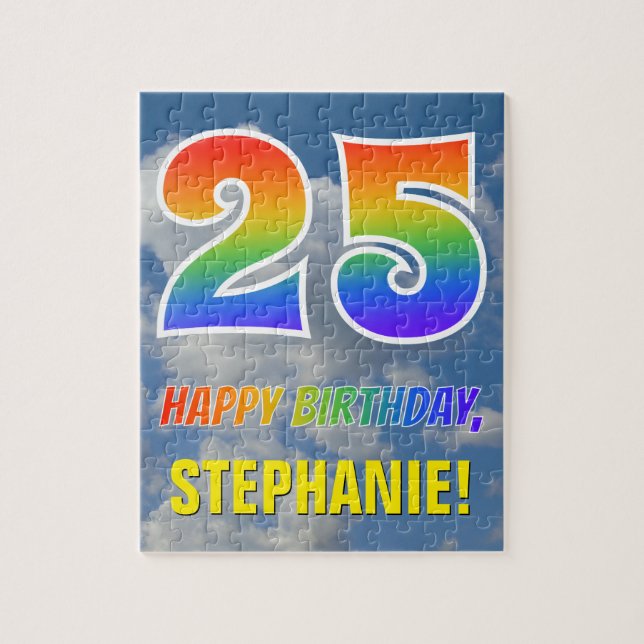 Rainbow Look "25" & "HAPPY BIRTHDAY", Cloudy Sky Jigsaw Puzzle (Vertical)
