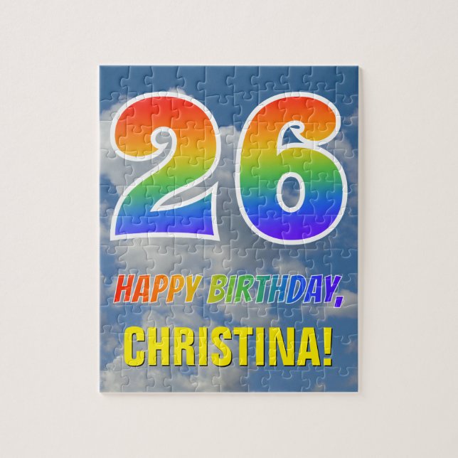Rainbow Look "26" & "HAPPY BIRTHDAY", Cloudy Sky Jigsaw Puzzle (Vertical)