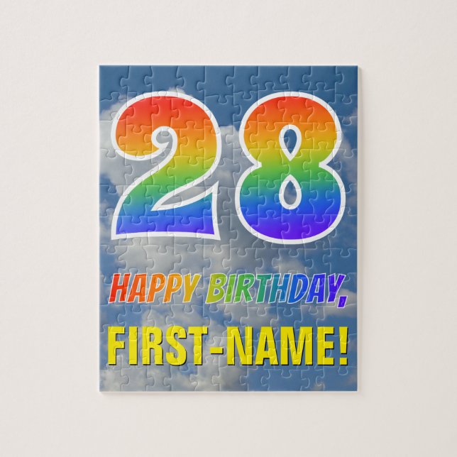 Rainbow Look "28" & "HAPPY BIRTHDAY", Cloudy Sky Jigsaw Puzzle (Vertical)