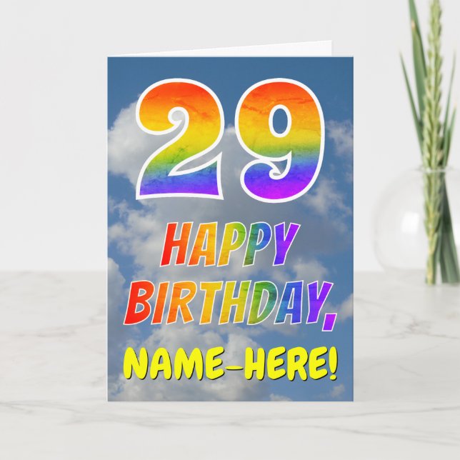 Rainbow Look "29" & "HAPPY BIRTHDAY", Clouds, Sky Card (Front)