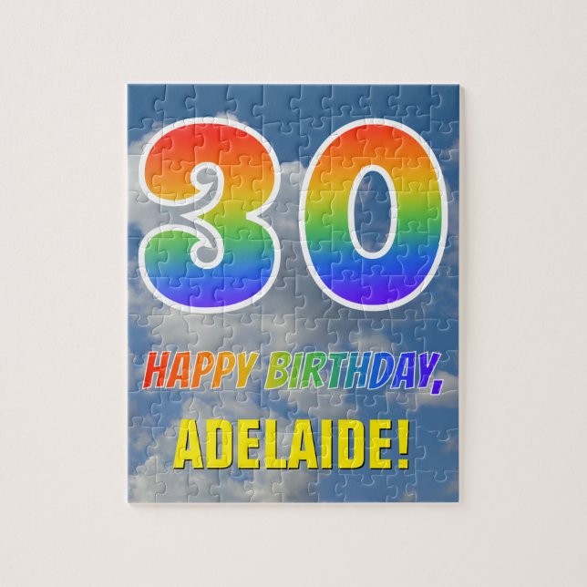 Rainbow Look "30" & "HAPPY BIRTHDAY", Cloudy Sky Jigsaw Puzzle (Vertical)