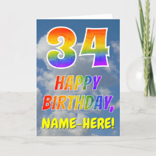 Rainbow Look "34" & "HAPPY BIRTHDAY", Clouds, Sky Card