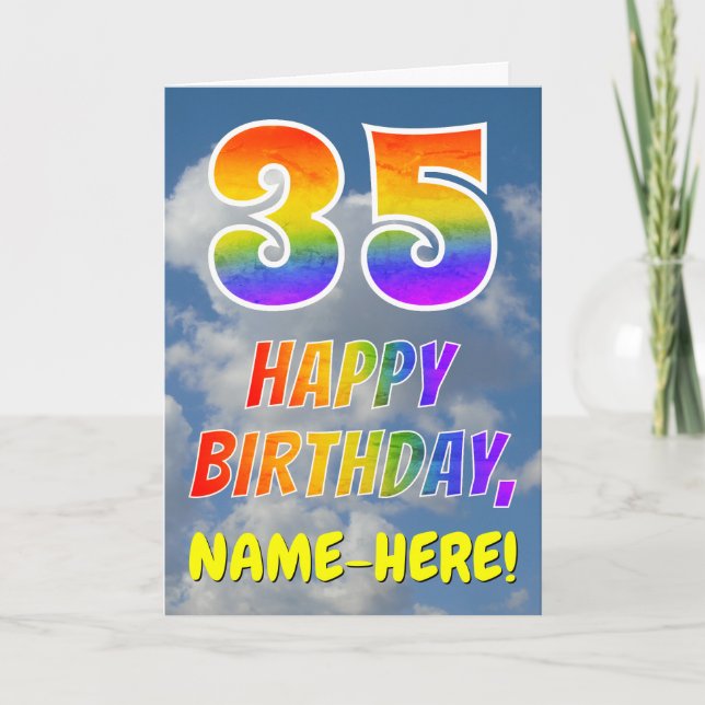 Rainbow Look "35" & "HAPPY BIRTHDAY", Clouds, Sky Card (Front)
