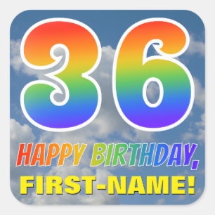 Rainbow Look "36" & "HAPPY BIRTHDAY", Clouds, Sky Square Sticker