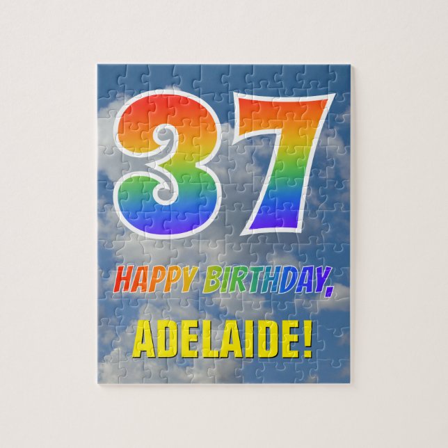 Rainbow Look "37" & "HAPPY BIRTHDAY", Cloudy Sky Jigsaw Puzzle (Vertical)