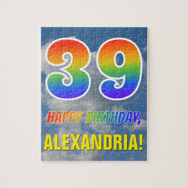 Rainbow Look "39" & "HAPPY BIRTHDAY", Cloudy Sky Jigsaw Puzzle (Vertical)
