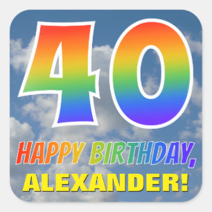 Rainbow Look "40" & "HAPPY BIRTHDAY", Clouds, Sky Square Sticker