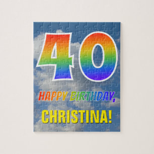 Rainbow Look "40" & "HAPPY BIRTHDAY", Cloudy Sky Jigsaw Puzzle