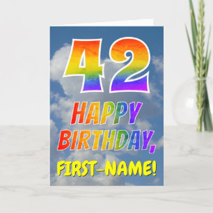 Rainbow Look "42" & "HAPPY BIRTHDAY", Clouds, Sky Card