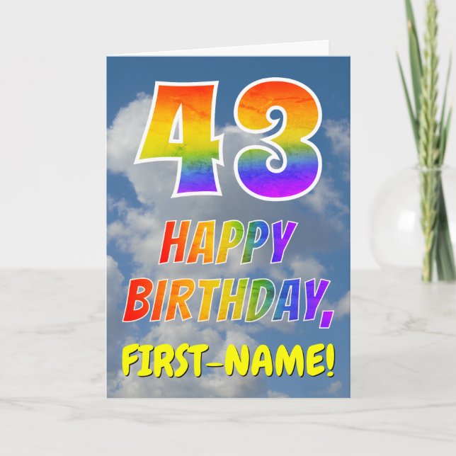 Rainbow Look "43" & "HAPPY BIRTHDAY", Clouds, Sky Card (Front)