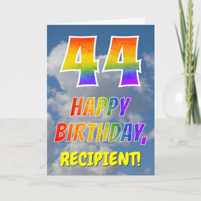 Rainbow Look "44" & "HAPPY BIRTHDAY", Clouds, Sky Card (Front)