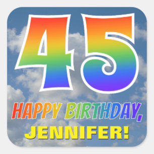 Rainbow Look "45" & "HAPPY BIRTHDAY", Clouds, Sky Square Sticker