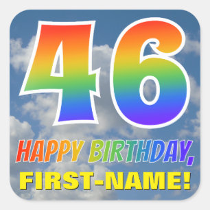 Rainbow Look "46" & "HAPPY BIRTHDAY", Clouds, Sky Square Sticker