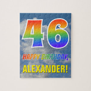 Rainbow Look "46" & "HAPPY BIRTHDAY", Cloudy Sky Jigsaw Puzzle