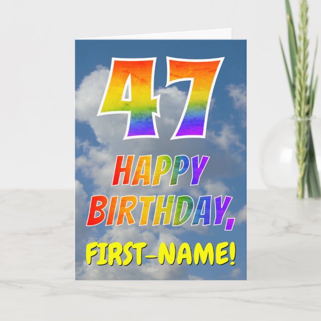 Rainbow Look "47" & "HAPPY BIRTHDAY", Clouds, Sky Card (Front)