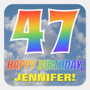 Rainbow Look "47" & "HAPPY BIRTHDAY", Clouds, Sky Square Sticker