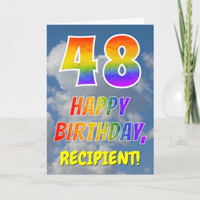 Rainbow Look "48" & "HAPPY BIRTHDAY", Clouds, Sky Card (Front)