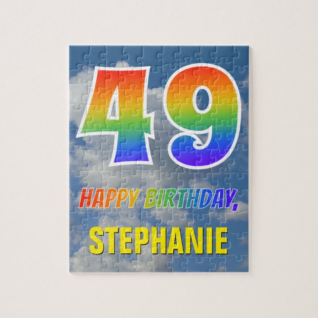 Rainbow Look "49" & "HAPPY BIRTHDAY", Cloudy Sky Jigsaw Puzzle (Vertical)