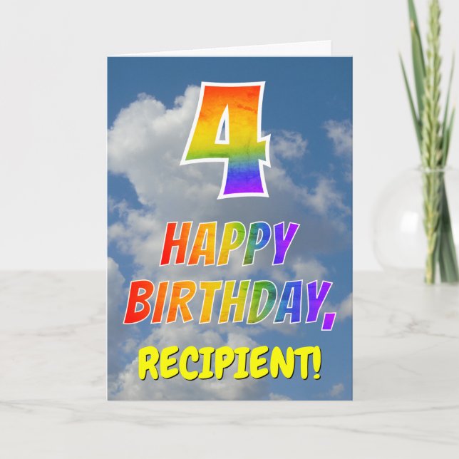 Rainbow Look "4" & "HAPPY BIRTHDAY", Clouds, Sky Card (Front)