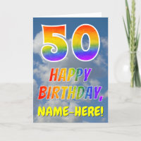 Rainbow Look "50" & "HAPPY BIRTHDAY", Clouds, Sky