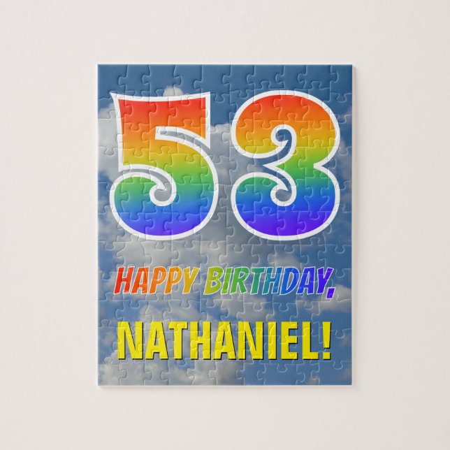 Rainbow Look "53" & "HAPPY BIRTHDAY", Cloudy Sky Jigsaw Puzzle (Vertical)