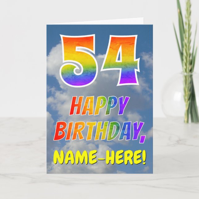 Rainbow Look "54" & "HAPPY BIRTHDAY", Clouds, Sky Card (Front)