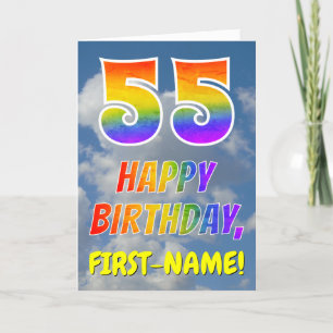 Rainbow Look "55" & "HAPPY BIRTHDAY", Clouds, Sky Card