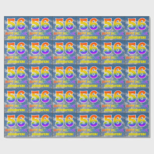 Rainbow Look "56" & "HAPPY BIRTHDAY", Clouds, Sky Wrapping Paper