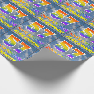Rainbow Look "57" & "HAPPY BIRTHDAY", Clouds, Sky Wrapping Paper