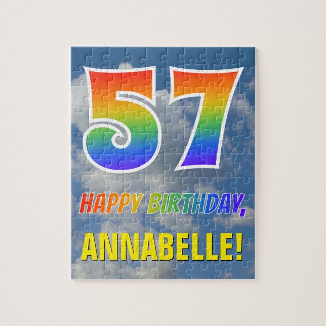 Rainbow Look "57" & "HAPPY BIRTHDAY", Cloudy Sky Jigsaw Puzzle (Vertical)