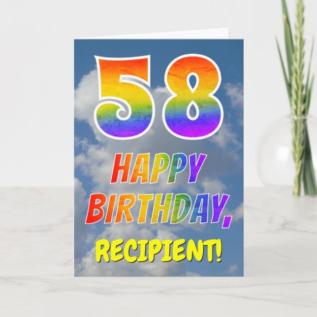 Rainbow Look "58" & "HAPPY BIRTHDAY", Clouds, Sky Card (Front)